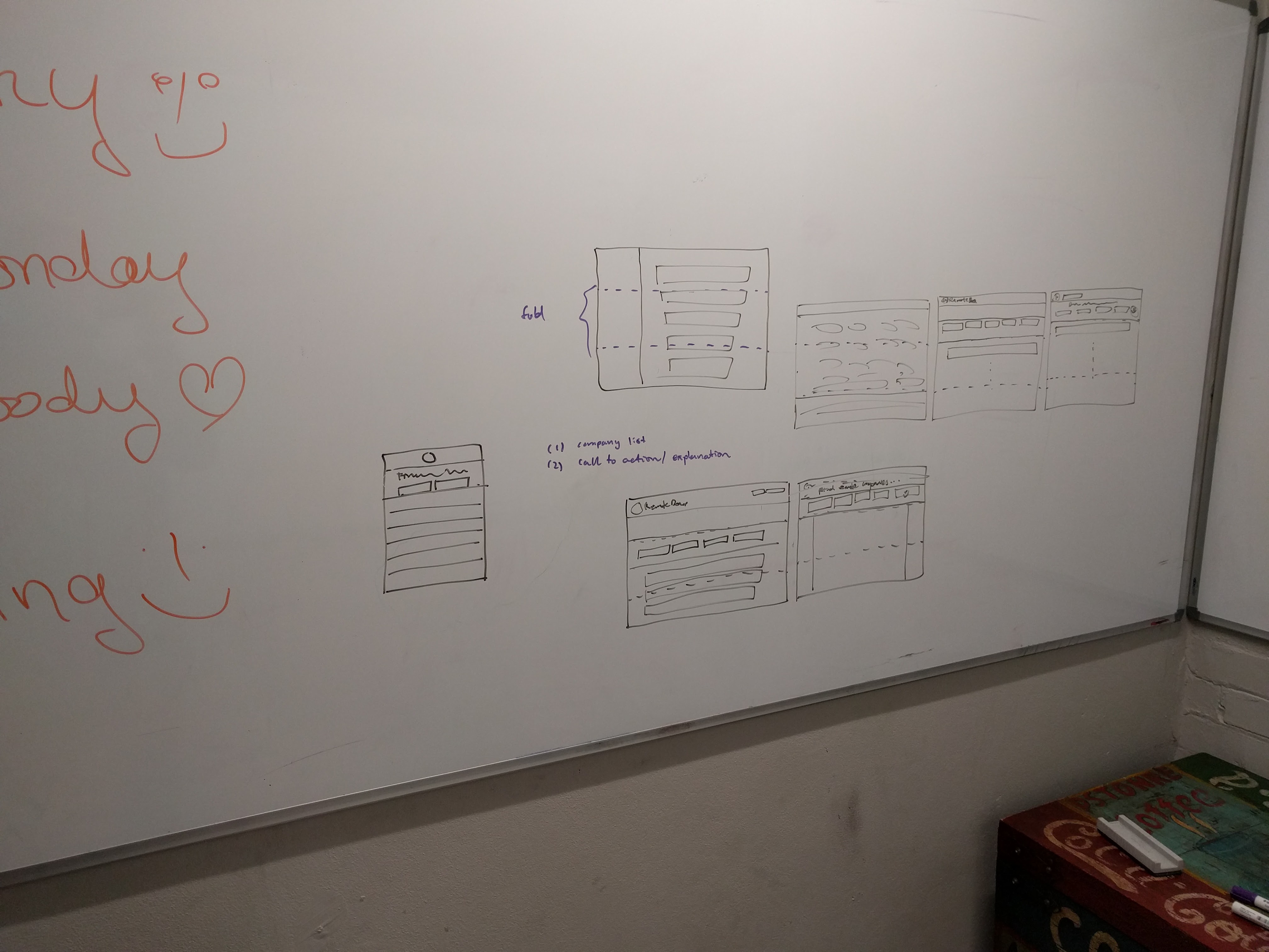 a whiteboard showing UI drawings